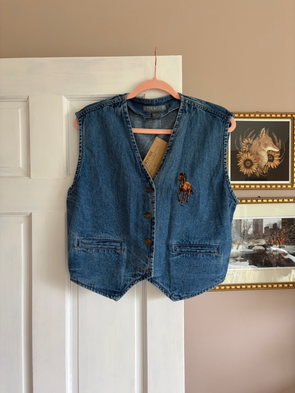 NWT Vintage Denim Western Embroidered Horse Vest